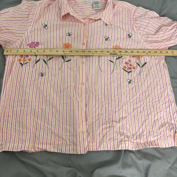 Vintage 90s White Stag white Pink orange striped button down top 22/24W - Picture 5 of 7
